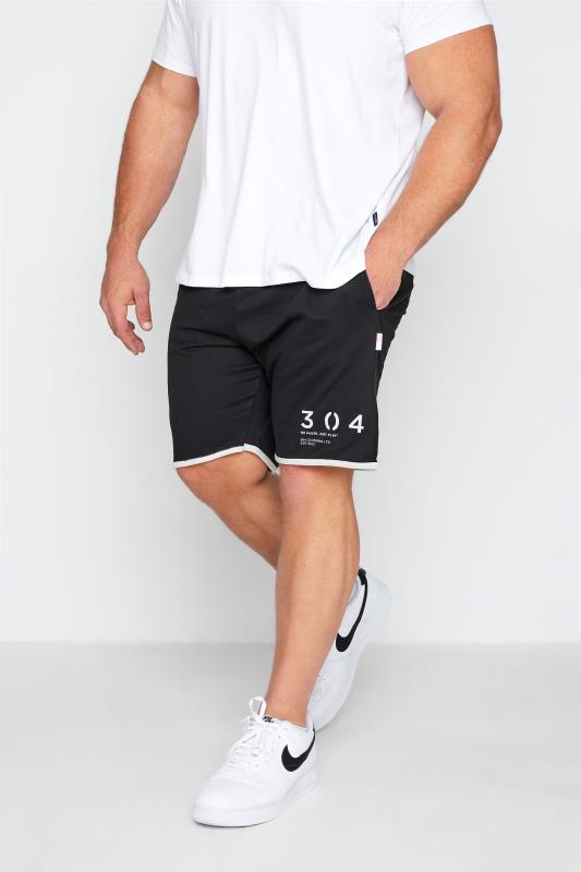 304 CLOTHING Black Raw Edge Jogger Shorts_B.jpg