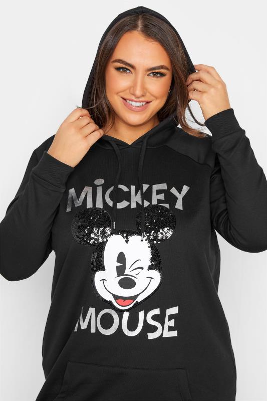 DISNEY Plus Size Black Minnie Mouse Sequin Longline Hoodie | Yours Clothing 4