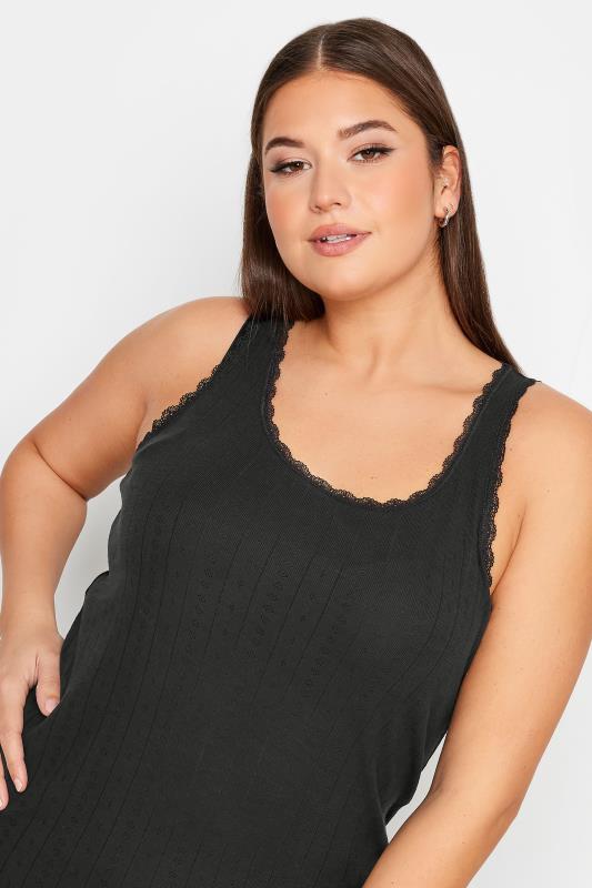YOURS Plus Size Black Pointelle Thermal Vest Top | Yours Clothing 4