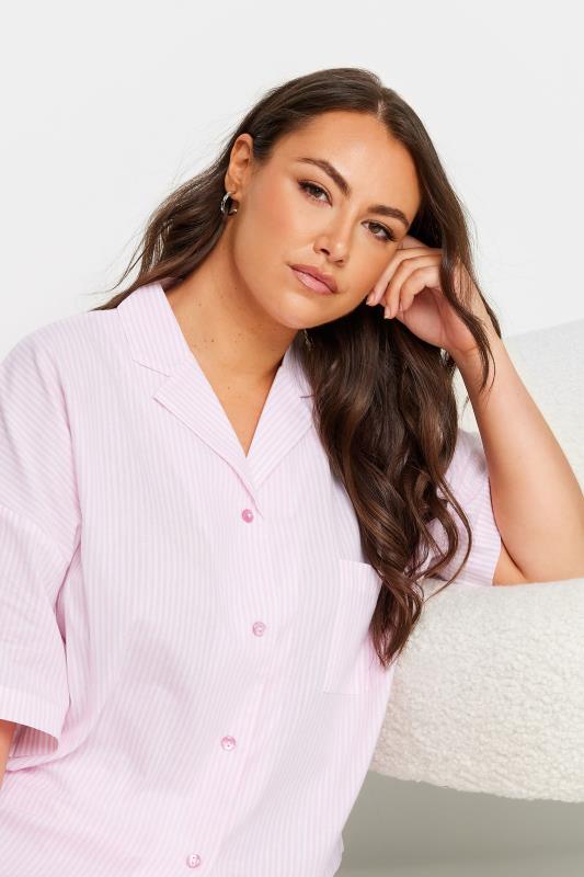 YOURS Plus Size Pink Stripe Pyjama Shirt | Yours Clothing 5