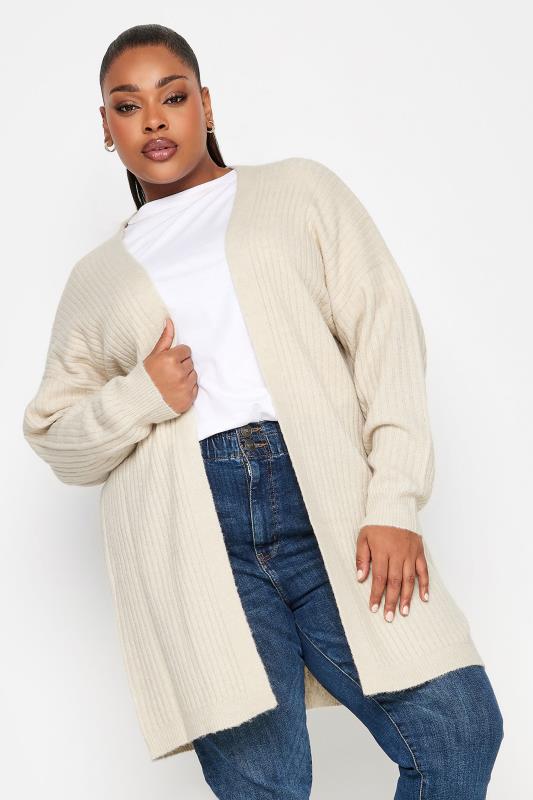 Plus Size  YOURS Curve Cream Ribbed Knit Cardigan