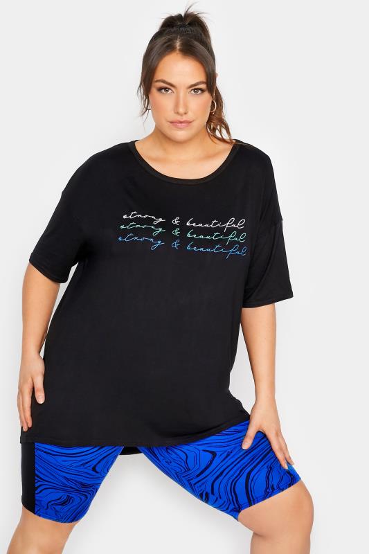  Grande Taille ACTIVE Curve Black 'Strong & Beautiful' Slogan T-Shirt