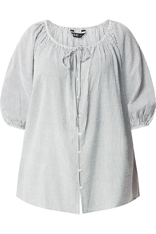YOURS Plus Size Navy Blue Stripe Tie Detail Top | Yours Clothing 5