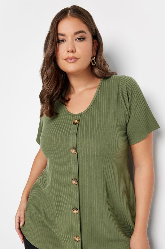 LIMITED COLLECTION Curve Plus Size 2 PACK Khaki Green & Black Ribbed Swing Tops | Yours Clothing  5
