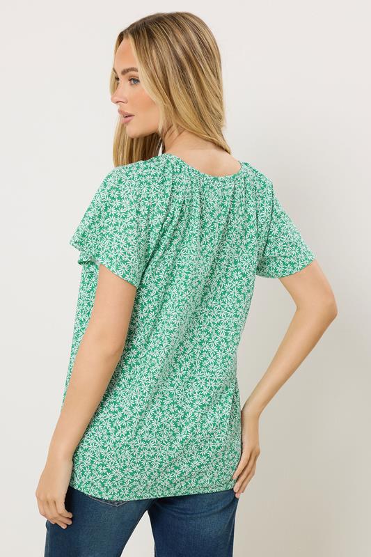 M&Co Green Floral Cotton Scoop Neck Top | M&Co 2