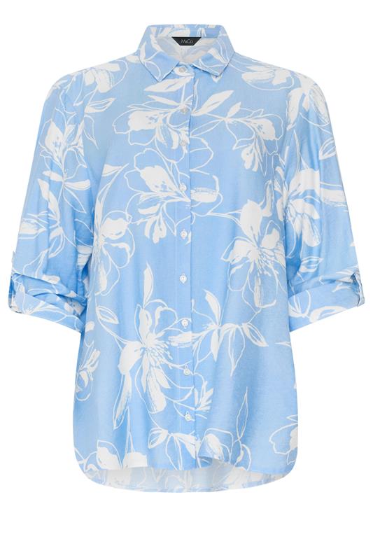  M&Co camisa con estampado floral azul y blanco 