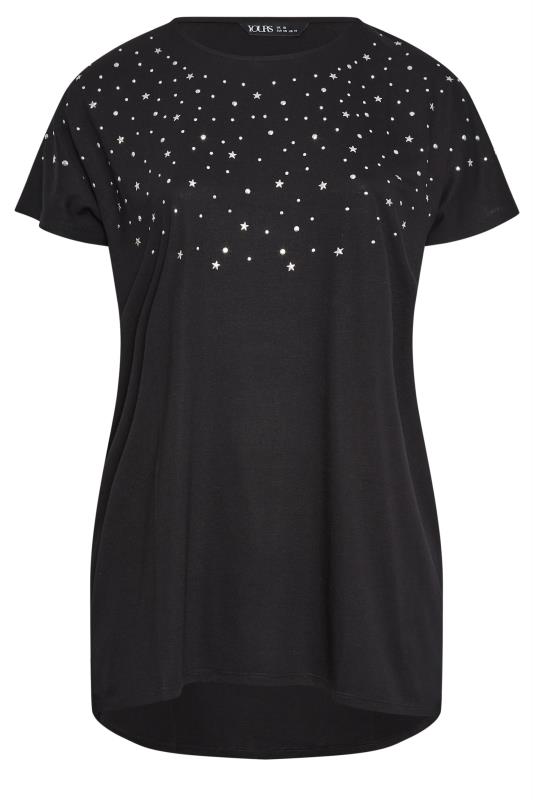 YOURS Plus Size Black Embellished Front T-Shirt | Yours Clothing 6