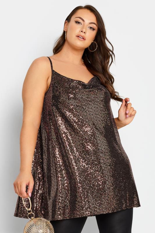 LIMITED COLLECTION Plus Size Pink Glitter Cowl Neck Cami Top | Yours Clothing 1