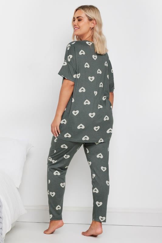 YOURS Plus Size Grey Heart Print Pyjama Set | Yours Clothing 3