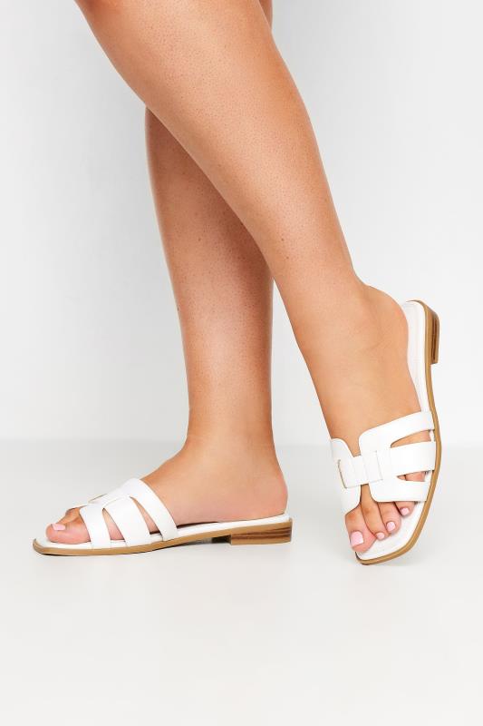 White Cut Out Mule Sandals In Extra Wide EEE Fit | Yours Clothing 1