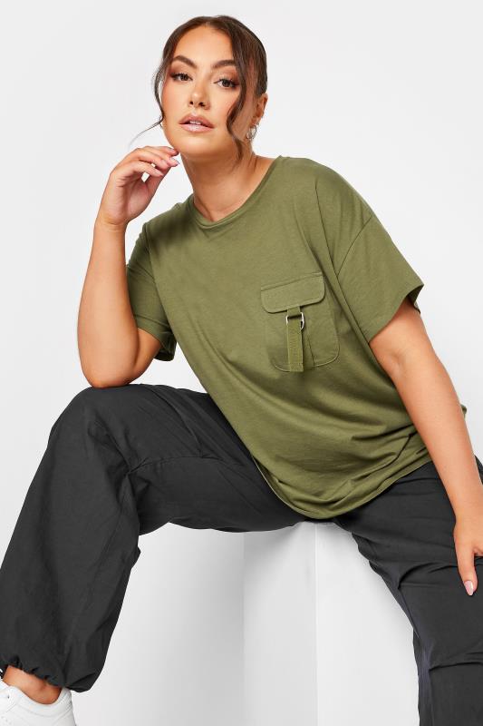 LIMITED COLLECTION Plus Size Khaki Green Utility Pocket T-Shirt | Yours Clothing 1