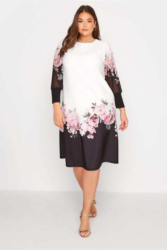 YOURS LONDON Plus Size White Floral Border Dress | Yours Clothing 2