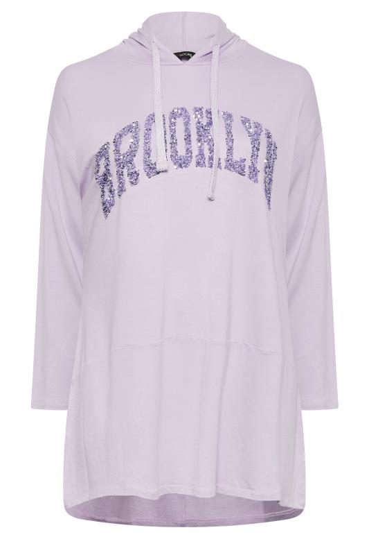 YOURS Curve Plus Size Lilac Purple 'Brooklyn' Slogan Longline Hoodie | Yours Clothing  6