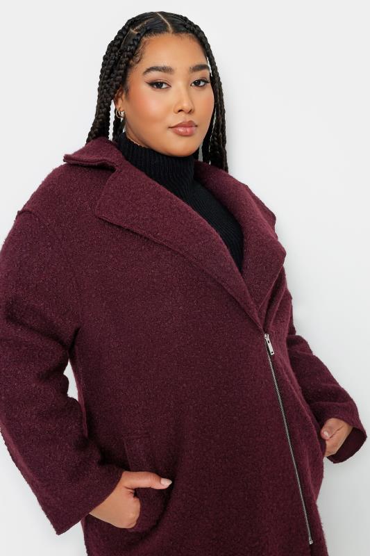 YOURS Curve Berry Red Boucle Biker Coat | Yours Clothing 4