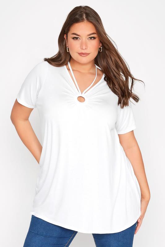 Plus Size White Ring Detail Swing Top | Yours Clothing 1