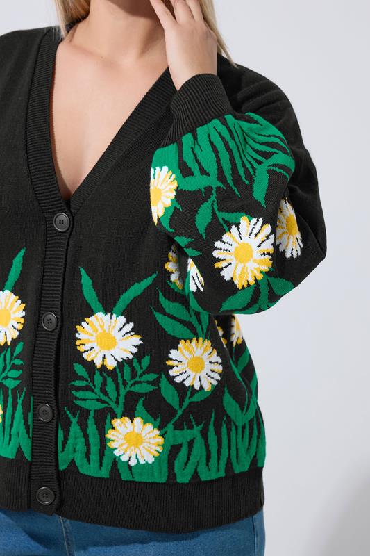 LIMITED COLLECTION Plus Size Black Floral Knitted Cardigan | Yours Clothing 4