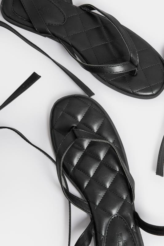PixieGirl Black Toe Thong Ankle Strap Flat Sandals In Standard Fit | PixieGirl  6