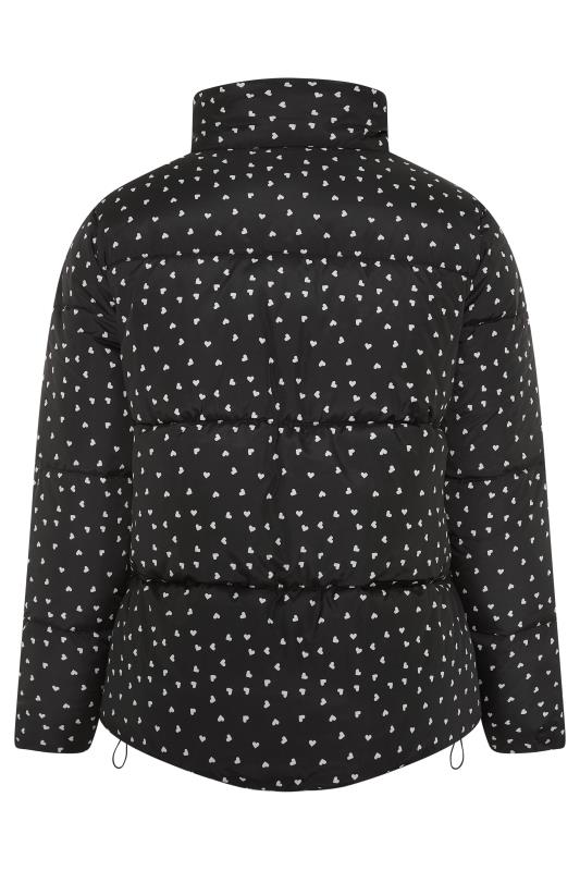 Plus Size Black Heart Print Puffer Coat | Yours Clothing 7