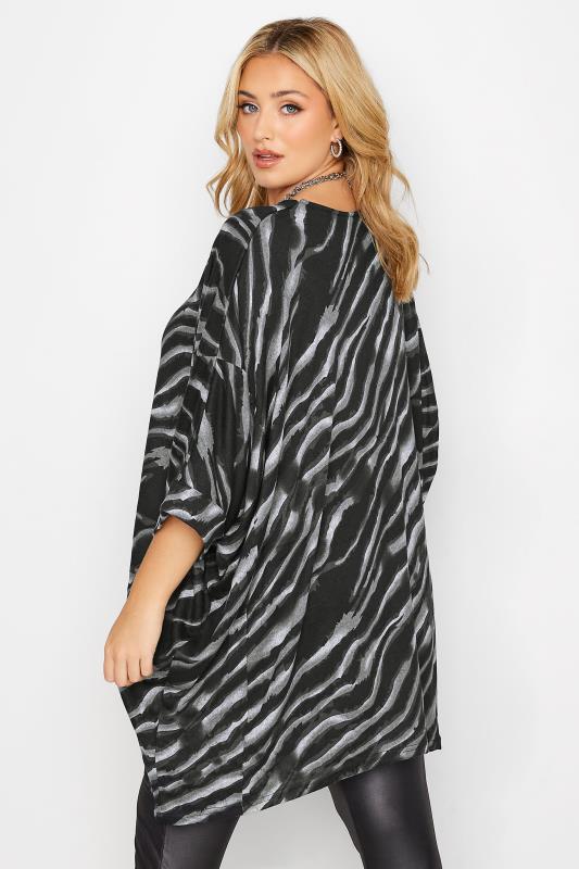 Plus Size Black & Grey Zebra Print Hanky Hem Top | Yours Clothing 3