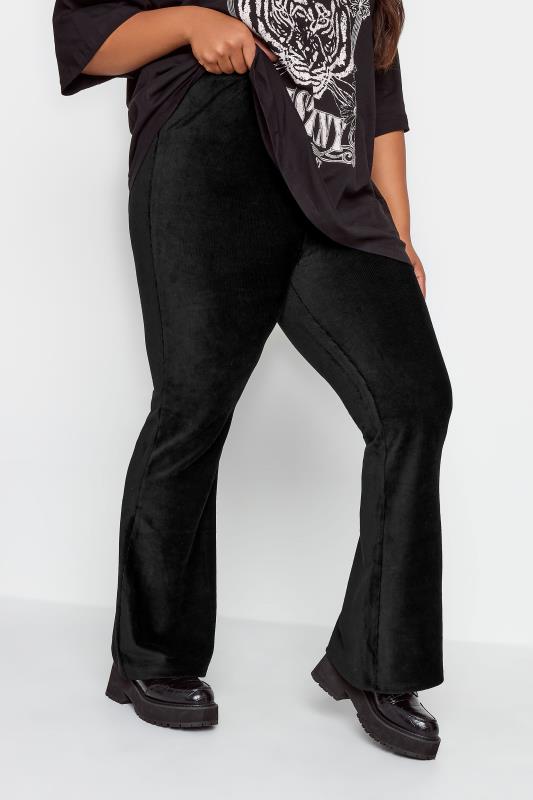 YOURS Plus Size Black Cord Kick Flare Leggings | Yours Clothing 2