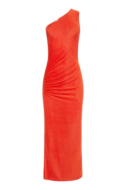 LTS Tall Orange One Shoulder Ruched Dress 6