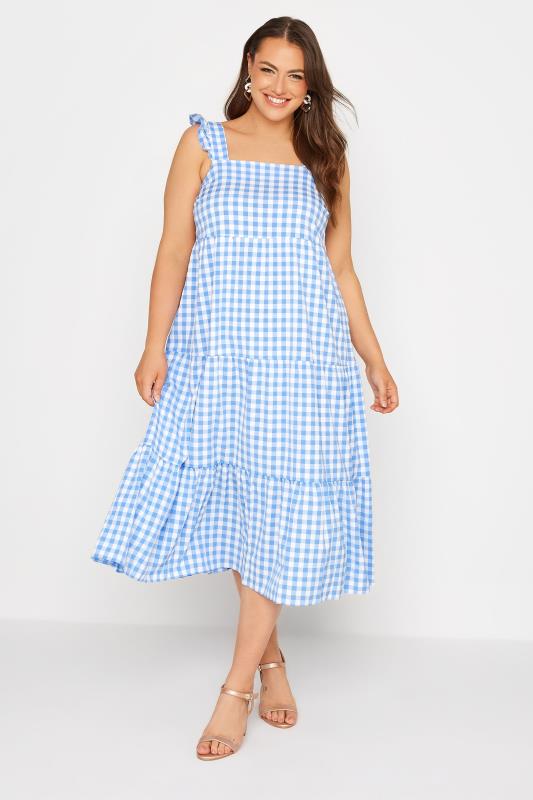 YOURS LONDON Curve Blue Gingham Frill Dress 2