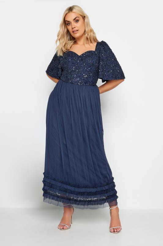 Plus Size  LUXE Curve Navy Blue Sequin Sweetheart Ruffle Maxi Dress