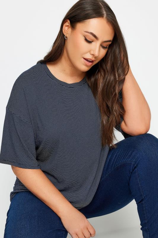 YOURS Plus Size Dark Blue Oversized Boxy T-Shirt | Yours Clothing 4