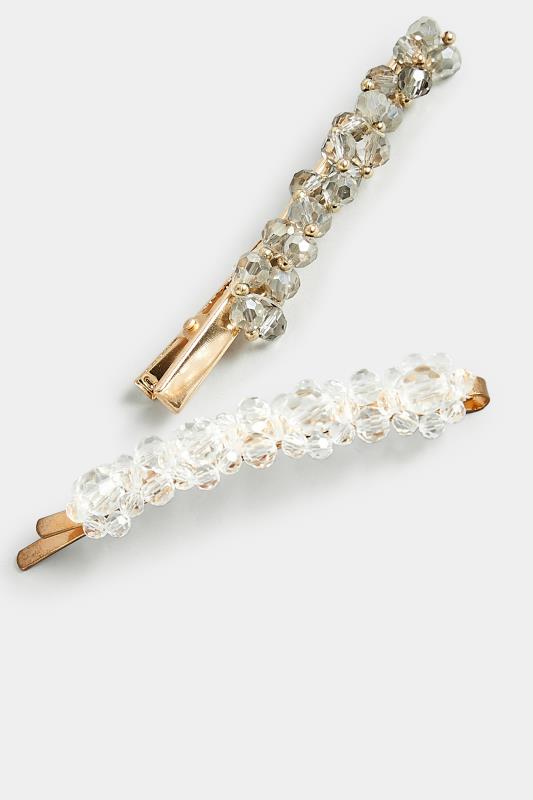 2 PACK Gold Diamante Bead Hair Clips | Yours Clothing 3
