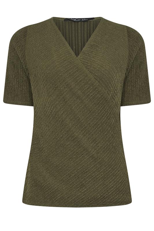 M&Co Khaki Green Textured Wrap Top | M&Co 6