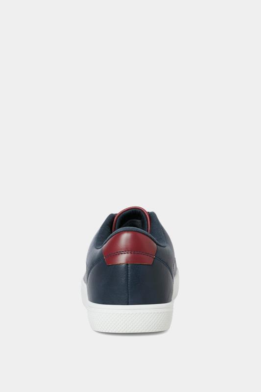 JACK & JONES Navy Blue & Burgundy Faux Leather Trainers | BadRhino 4