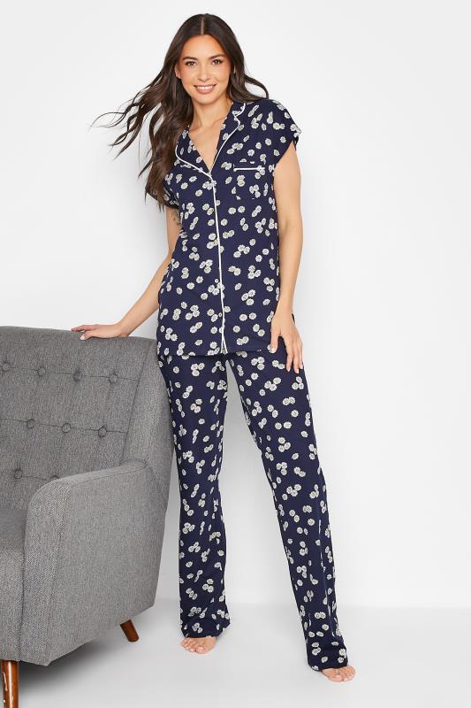 LTS Tall Navy Blue Daisy Print Cotton Pyjama Set_A.jpg