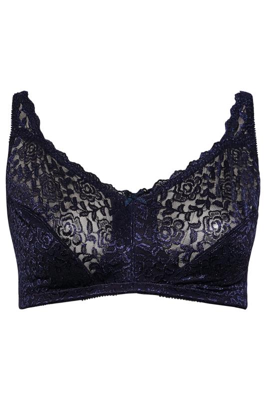 2 PACK Hot Pink & Navy Blue Lace Non-Padded Non-Wired Floral Bras | Yours Clothing 8