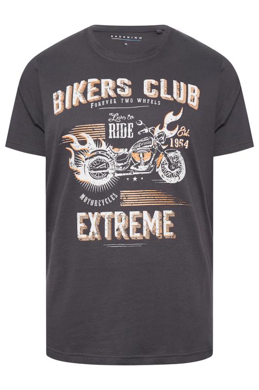 Big & Tall Mens Plus Size Charcoal Grey 'Bikers Club' Slogan T-Shirt | BadRhino 3