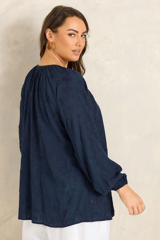 EVANS Plus Size Navy Blue Floral Embroidered Blouse | Evans 4