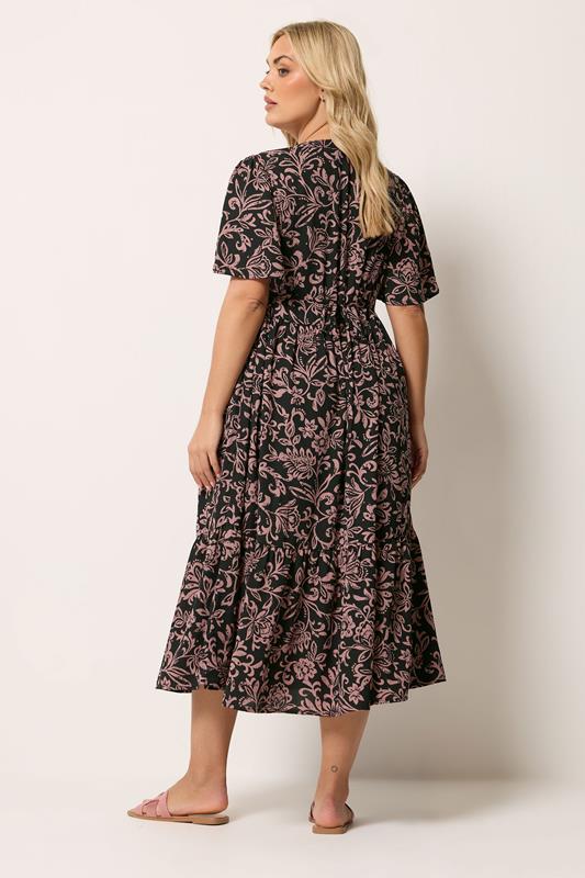 YOURS Plus Size Black Abstract Floral Placket Dress | Yours Clothing 2