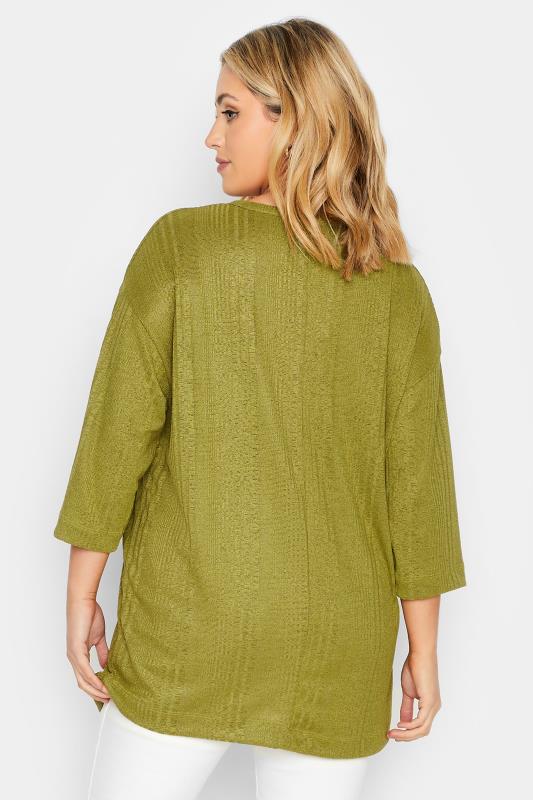 Plus Size Green Textured Tie Neck Top | Yours Clothing 3