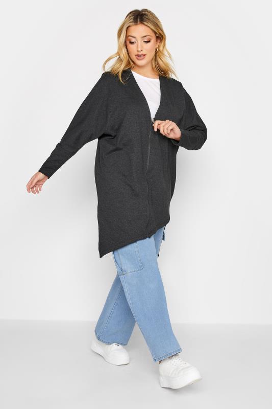 Plus Size Charcoal Grey Asymmetric Hem Zip Front Cardigan | Yours Clothing  4