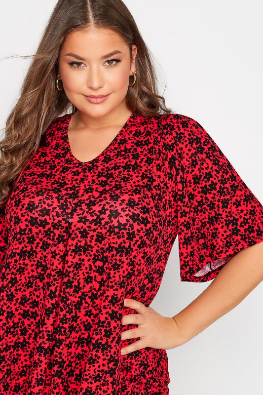 Curve Red Floral Pleated Swing Top 4