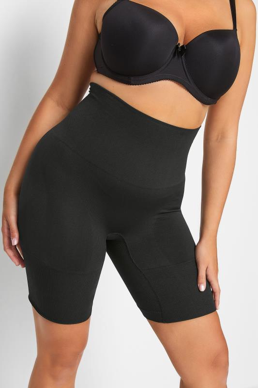 Plus Size Black Seamless Control High Waisted Shorts | Yours Clothing 1