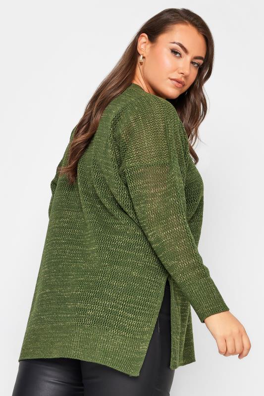 YOURS Curve Green Side Split Metallic Pointelle Jumper | Yours Clothing 3