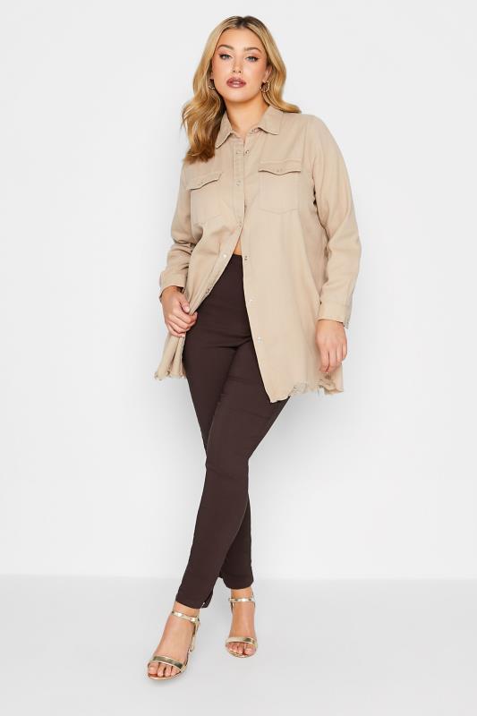 Curve Plus Size Brown Bengaline Pull On Stretch Trousers | Yours Clothing 2