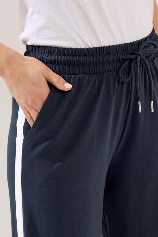 LTS Tall Women's Navy Blue Pipe Detail Cotton Wide Leg Joggers | Long Tall Sally 4