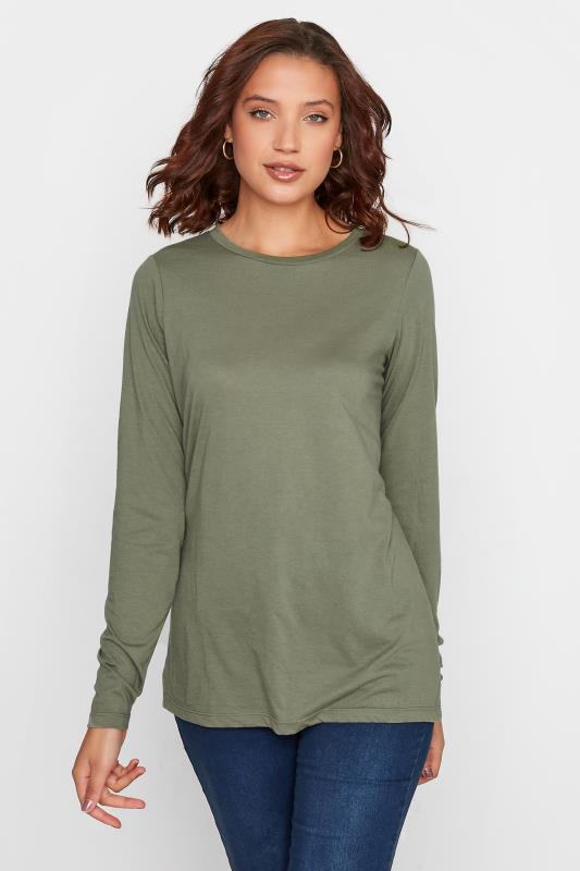 Tall Women's LTS Khaki Green Long Sleeve T-Shirt | Long Tall Sally 1