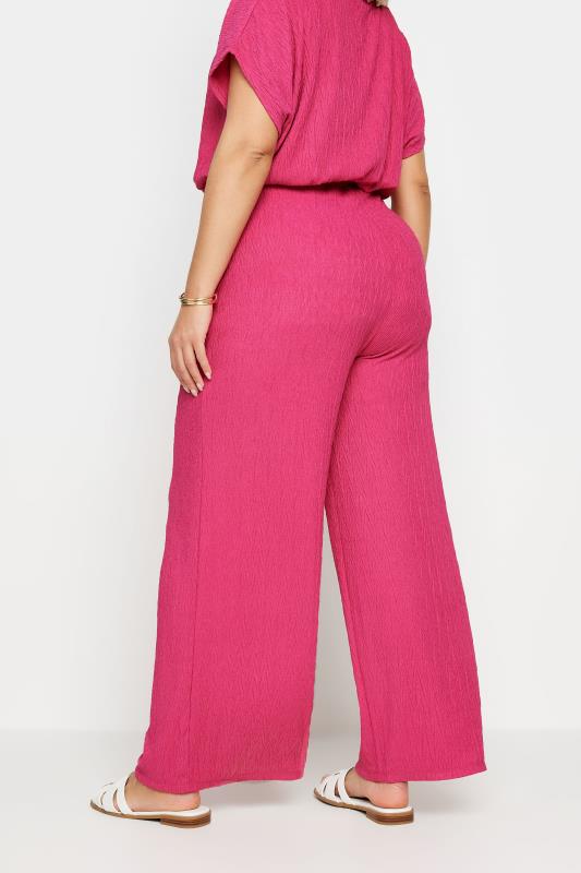 YOURS Plus Size Pink Crinkle Plisse Wide Leg Trousers | Yours Clothing 3