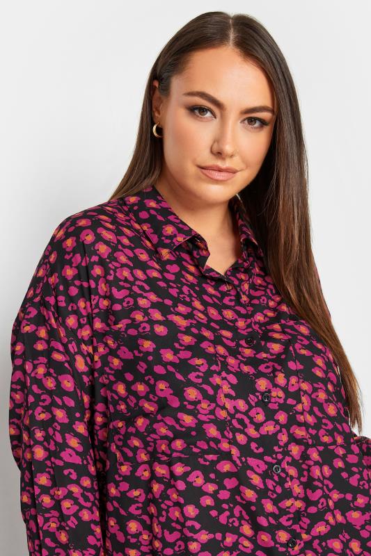 Plus Size Black & Pink Animal Print Oversized Boyfriend Shirt | Yours Clothing 4