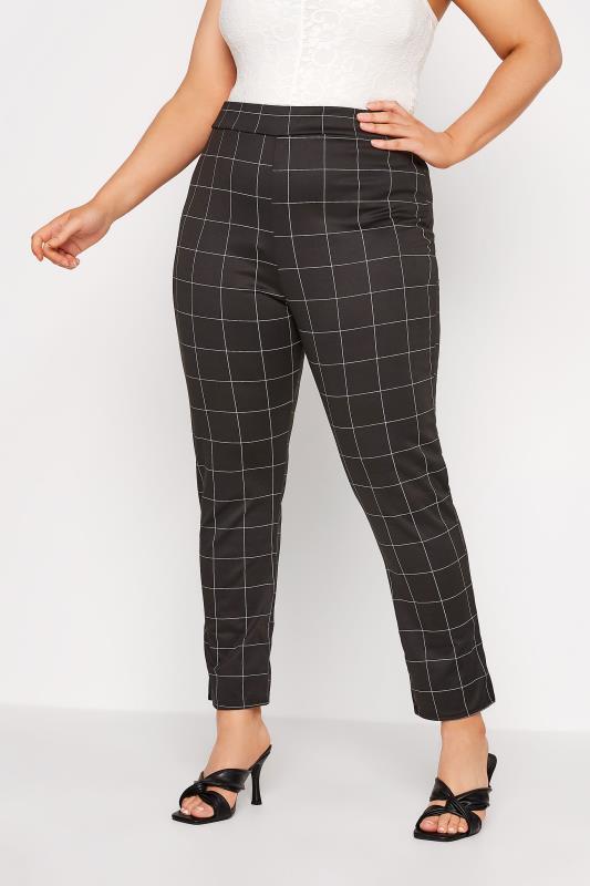LIMITED COLLECTION Curve Black Check Ponte Stretch Trousers 1