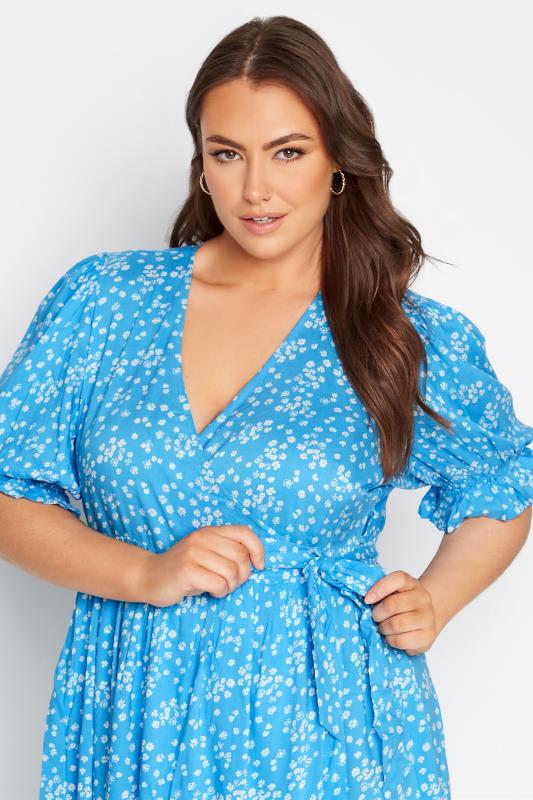 LIMITED COLLECTION Curve Blue Ditsy Wrap Dress 3
