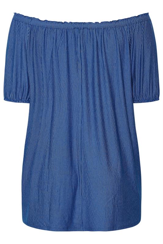 Plus Size Blue Stripe Bardot Top | Yours Clothing 7
