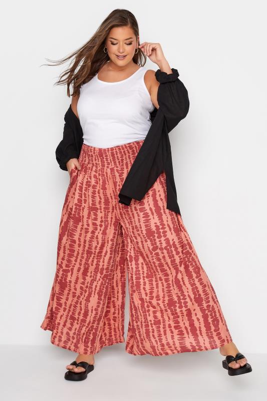 Plus Size Pink Tie Dye Wide Leg Trousers | Yours Clothing 2